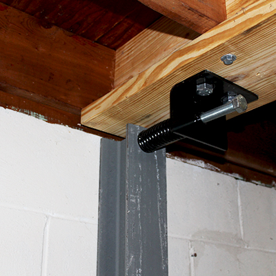 Spring tightened I-Beam basement support | Bowing Walls | Basement Doctor Columbus
