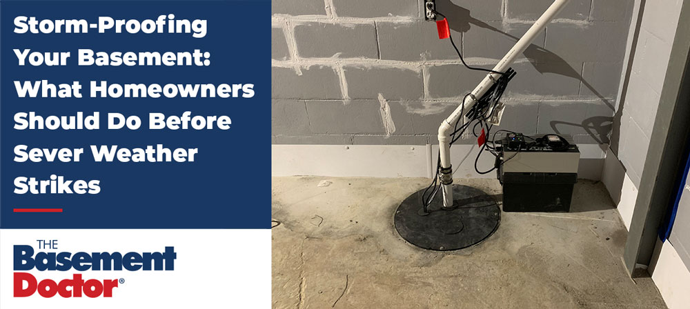 Basement sump pump system installed to protect against flooding during severe weather.